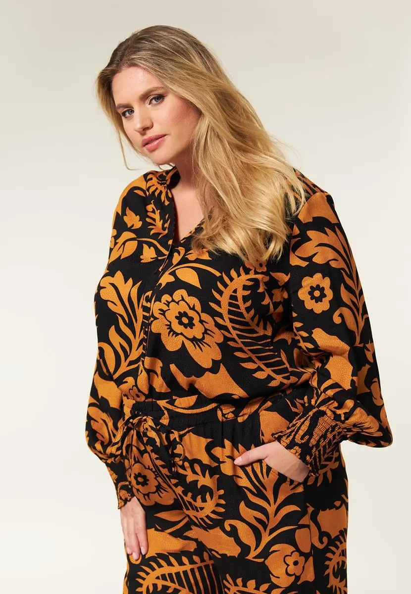 Blouse jacquard print oranje