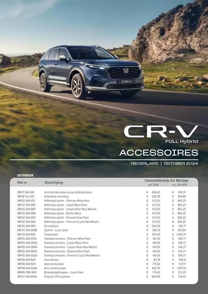 Honda CR-V e:HEV Full Hybrid — Prijslijst Accessoires van 27 september tot 11 oktober 2024 - Folder pagina 1