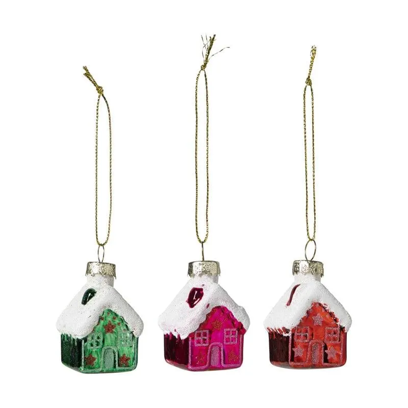 Kersthangers mini - huisjes - set van 3