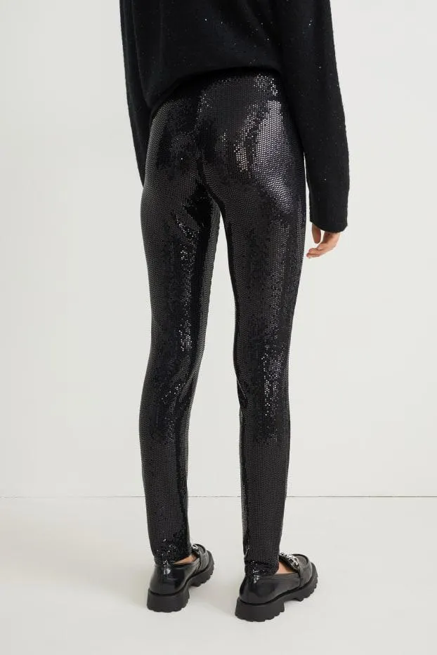 Cloth trousers - high waist - skinny fit - shiny