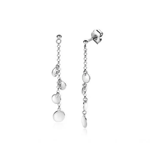 ZINZI zilveren lange oorknoppen 56mm met bungelend ronde gladde plaatjes ZIO1554