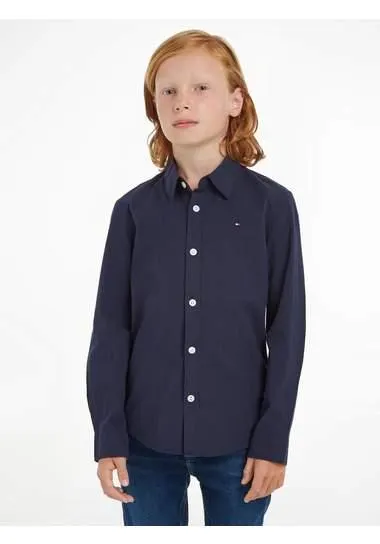 Tommy Hilfiger Overhemd met lange mouwen SOLID STRETCH POPLIN SHIRT L/S Kinderen Kids Junior MiniMe, voor jongens