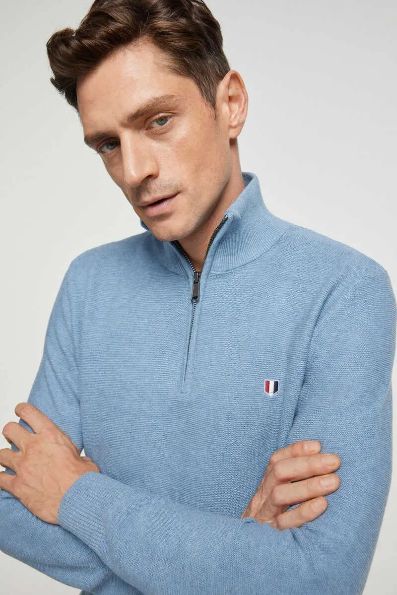 Jersey estructura cuello alto cremallera 100% algodón