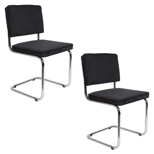 Zuiver Ridge Rib Eetkamerstoelen Zwart - Set van 2