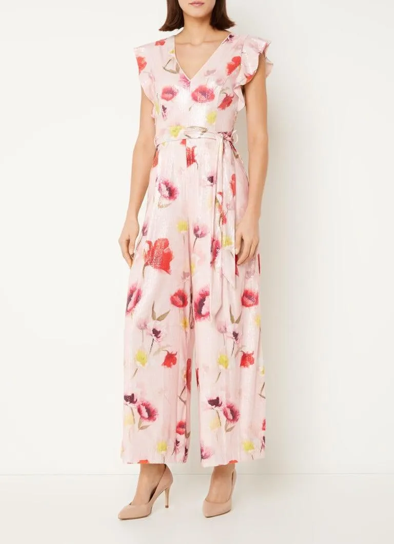 Rhiannon loose fit jumpsuit met bloemenprint en pailletten