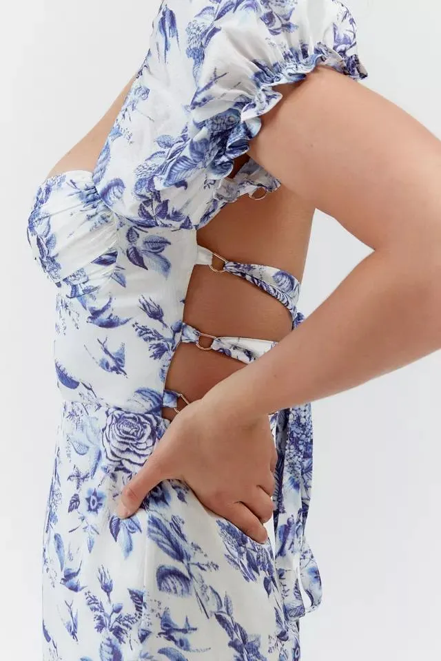 Kiss The Sky Blue Floral Lace-Back Mini Dress