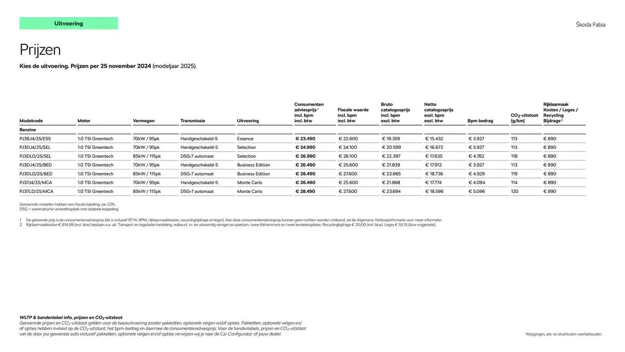 Škoda Fabia prijslijst per 25 november 2024 van 27 november tot 27 november 2025 - Folder pagina 4