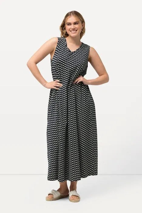 Jersey maxi-jurk, A-lijn, V-hals, mouwloos