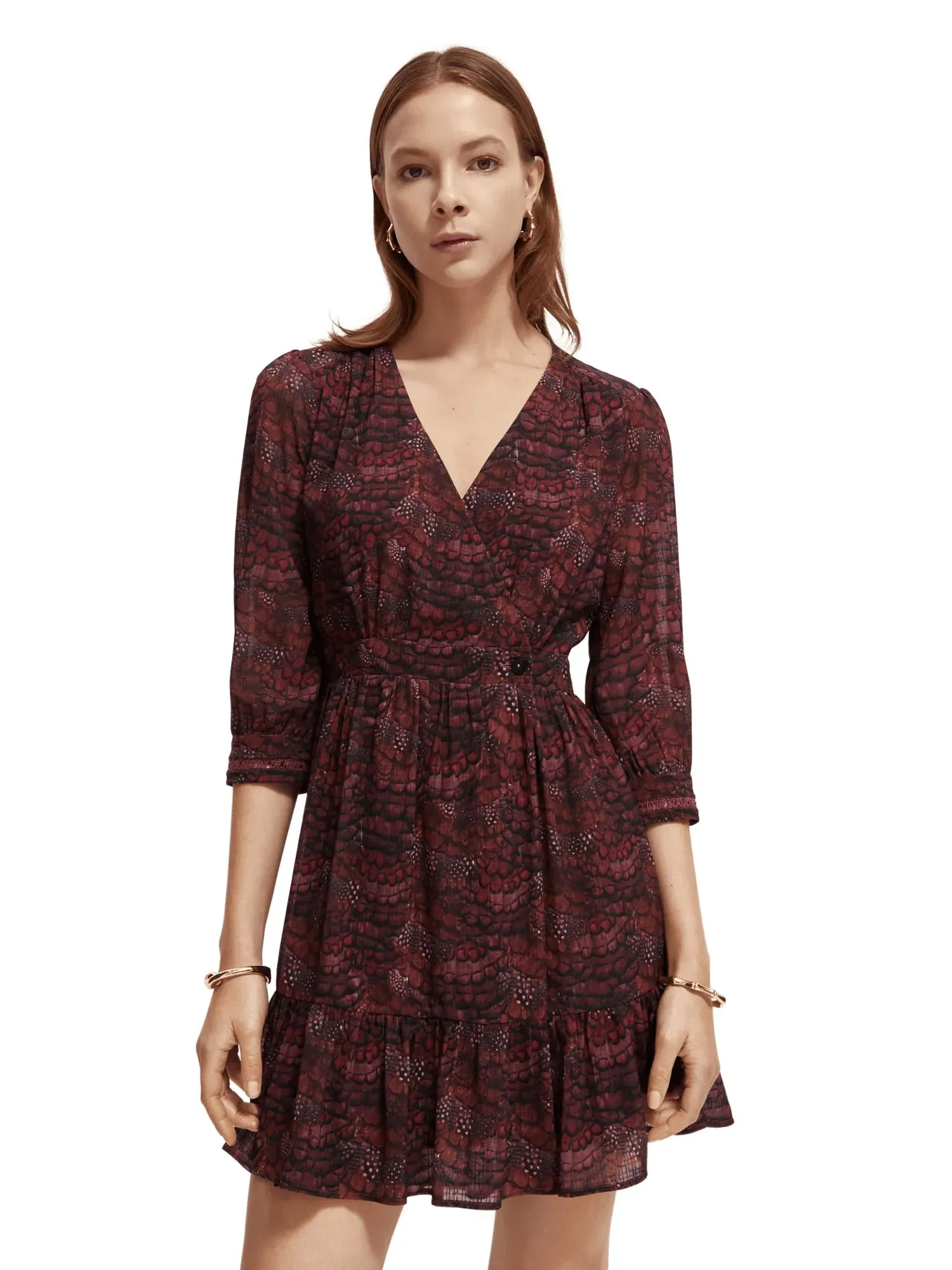 V-neck mini wrap dress
