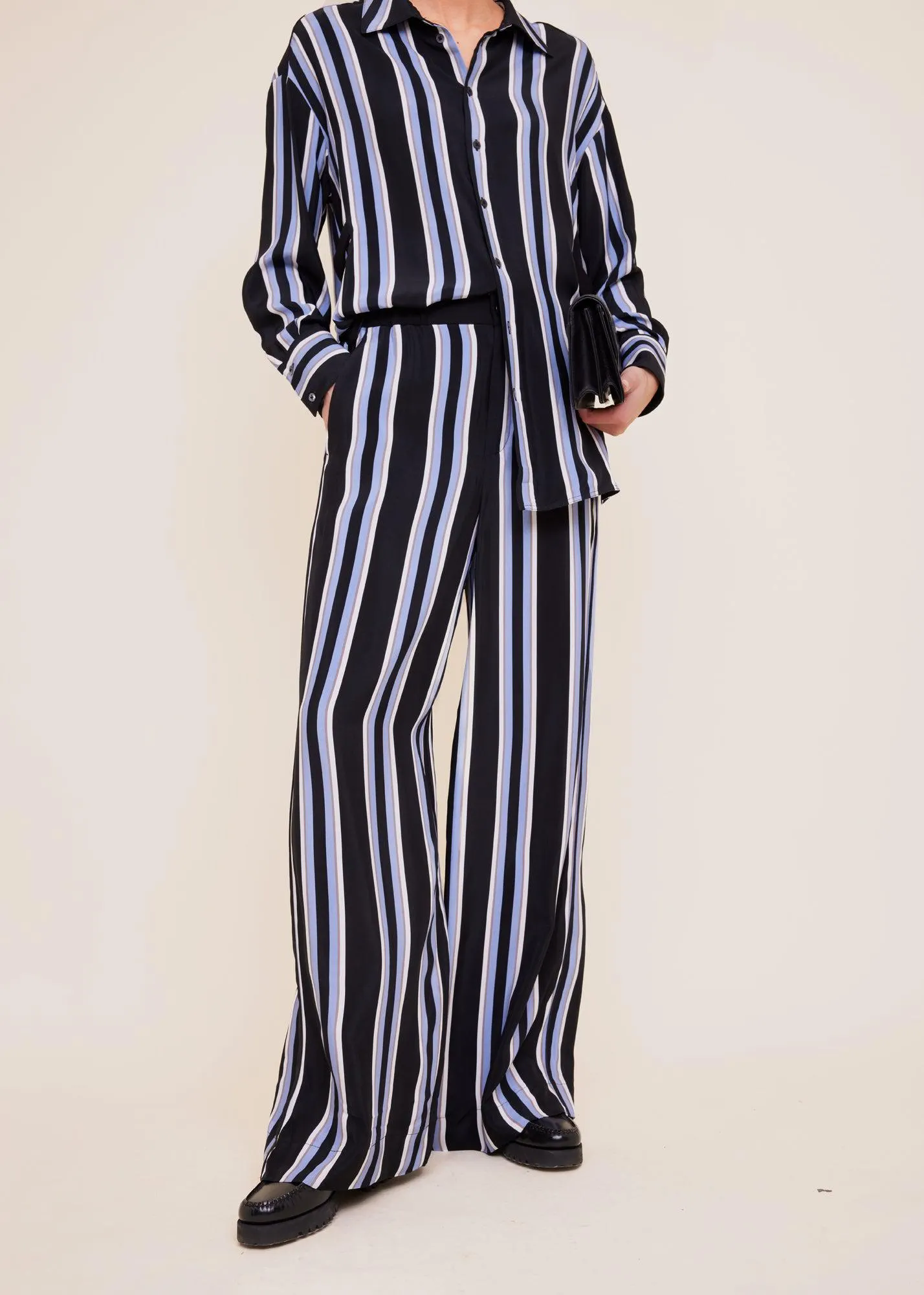 Gestreepte wide leg broek