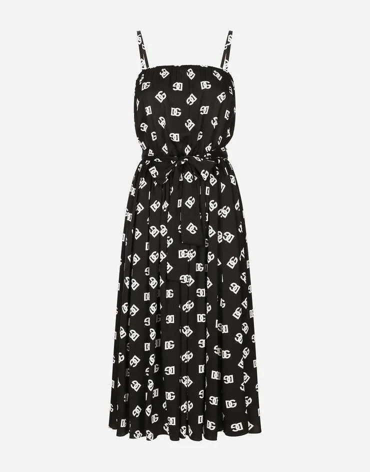 Robe mi-longue en charmeuse avec imprimé logo DG all-over Robe mi-longue en charmeuse avec imprimé logo DG all-over