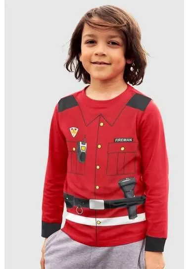 KIDSWORLD Shirt met lange mouwen Brandweer Lange mouwen, basic pasvorm, bedrukt, ronde hals