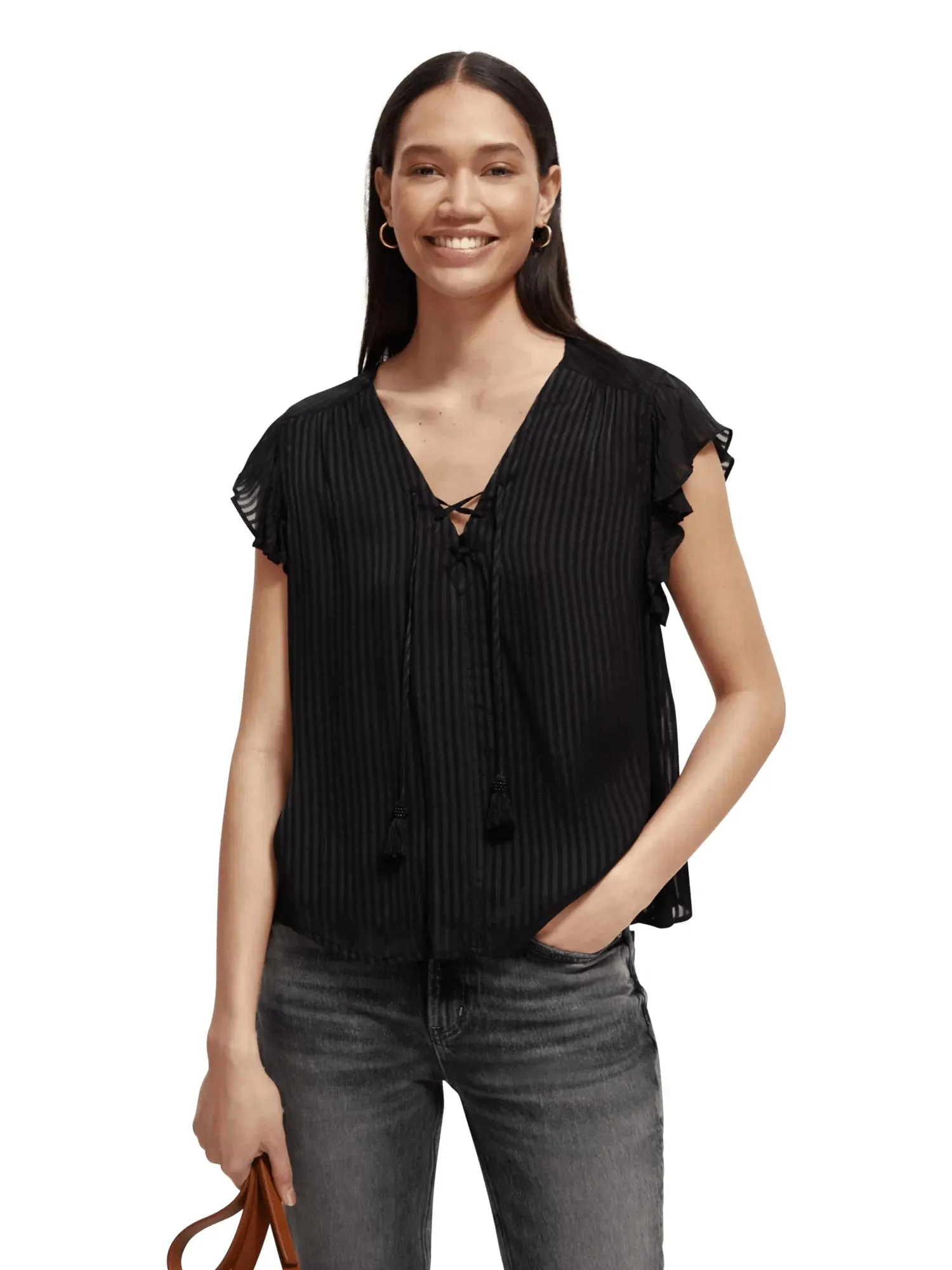 V-neck short-sleeved blouse