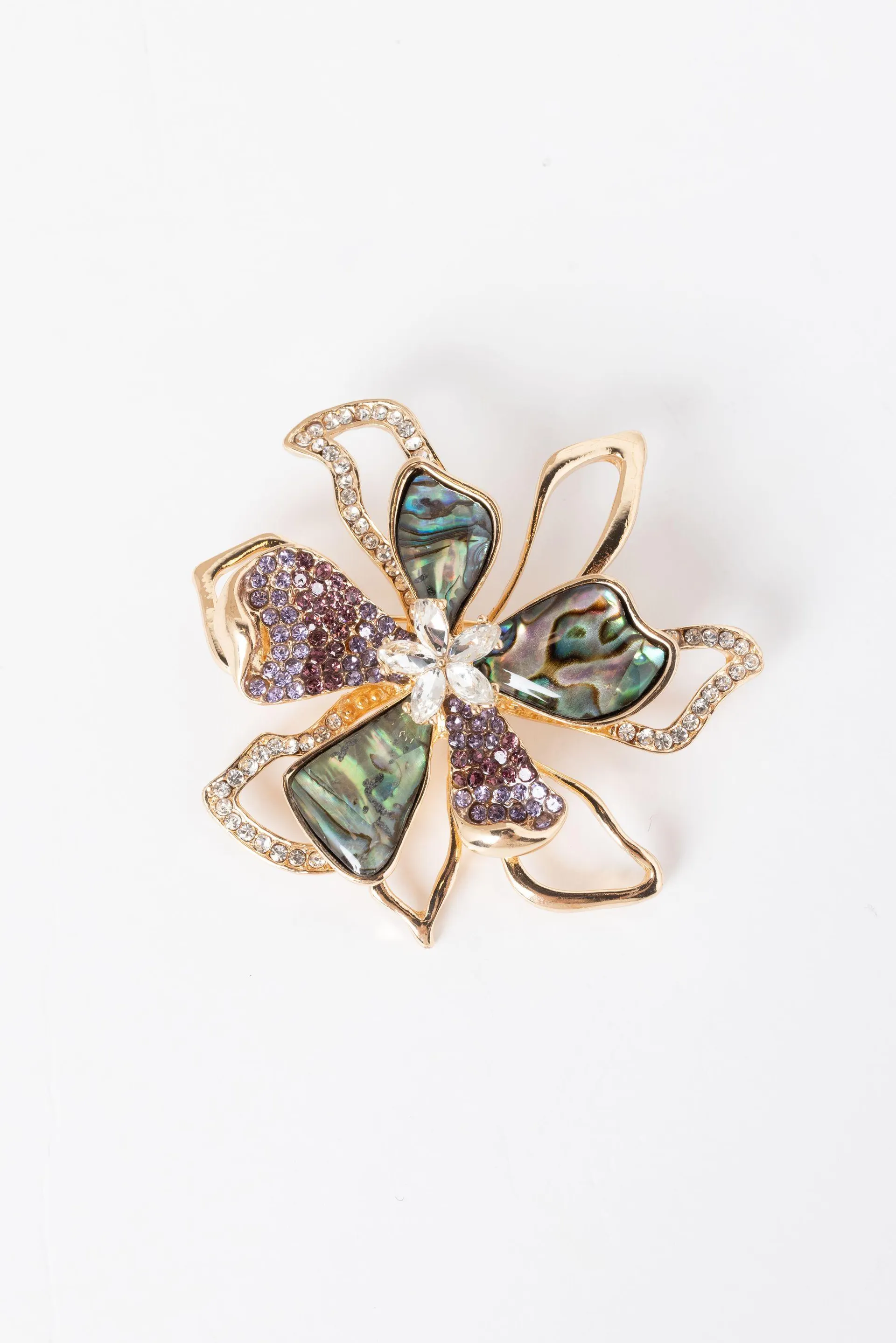 Goudkleurige broche kleurrijke bloem