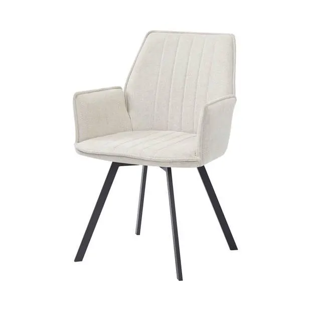 Livingfurn - Eetkamerstoel Louise Beige - Stof / Gecoat Staal - 1 stuk
