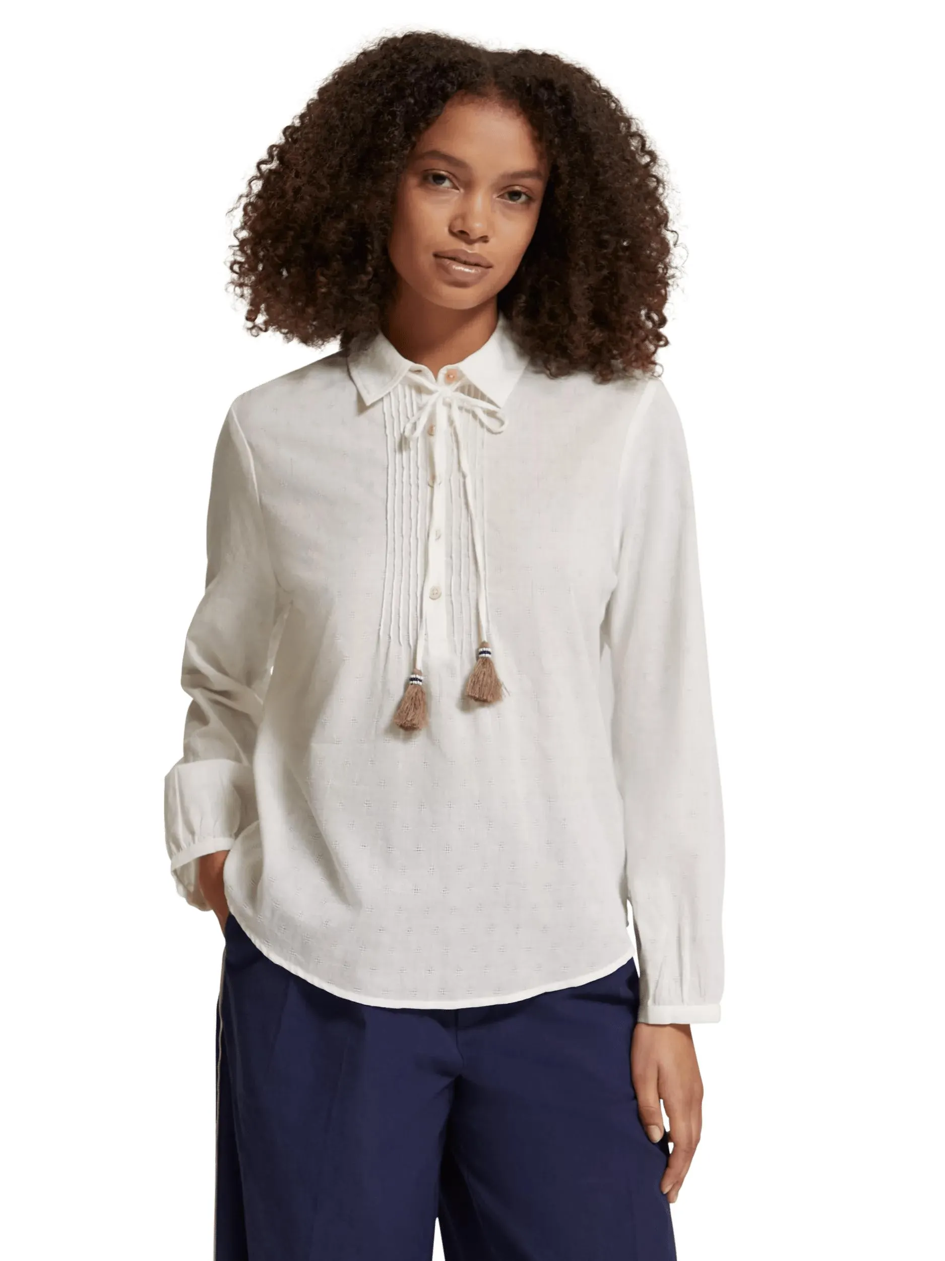 Pintuck tassel shirt