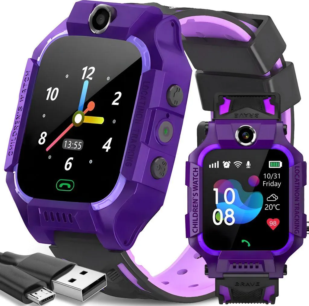 Smartwatch Kinder Smart Watch Armbanduhr mit GPS SIM für Kinder Mädchen Jungen Ab 3 Jahre Touchscreen Sport Fitness Armband Geschenk Call Violett Reto