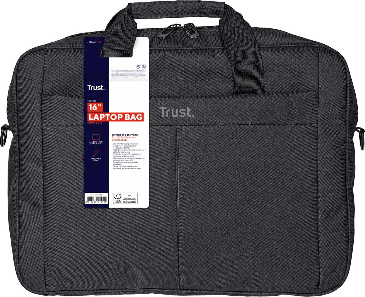 Trust - Primo - Laptop Schoudertas - 16 inch - Zwart