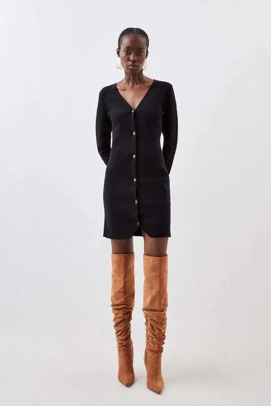 Compact Knit Wool Look Mini Dress