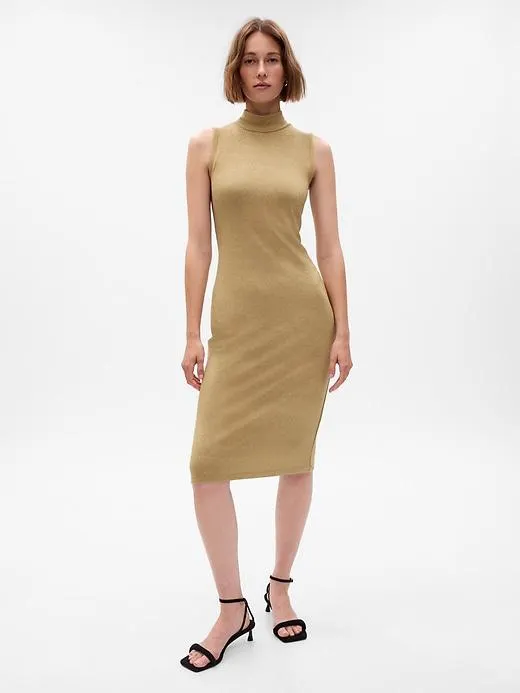 Metallic Mockneck Midi Dress