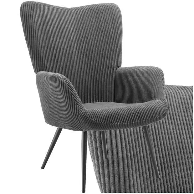 tectake® Oorfauteuil in Scandinavische Stijl - Corduroy - Lounge Stoel voor Woonkamer - 150kg Draagvermogen - Grijs