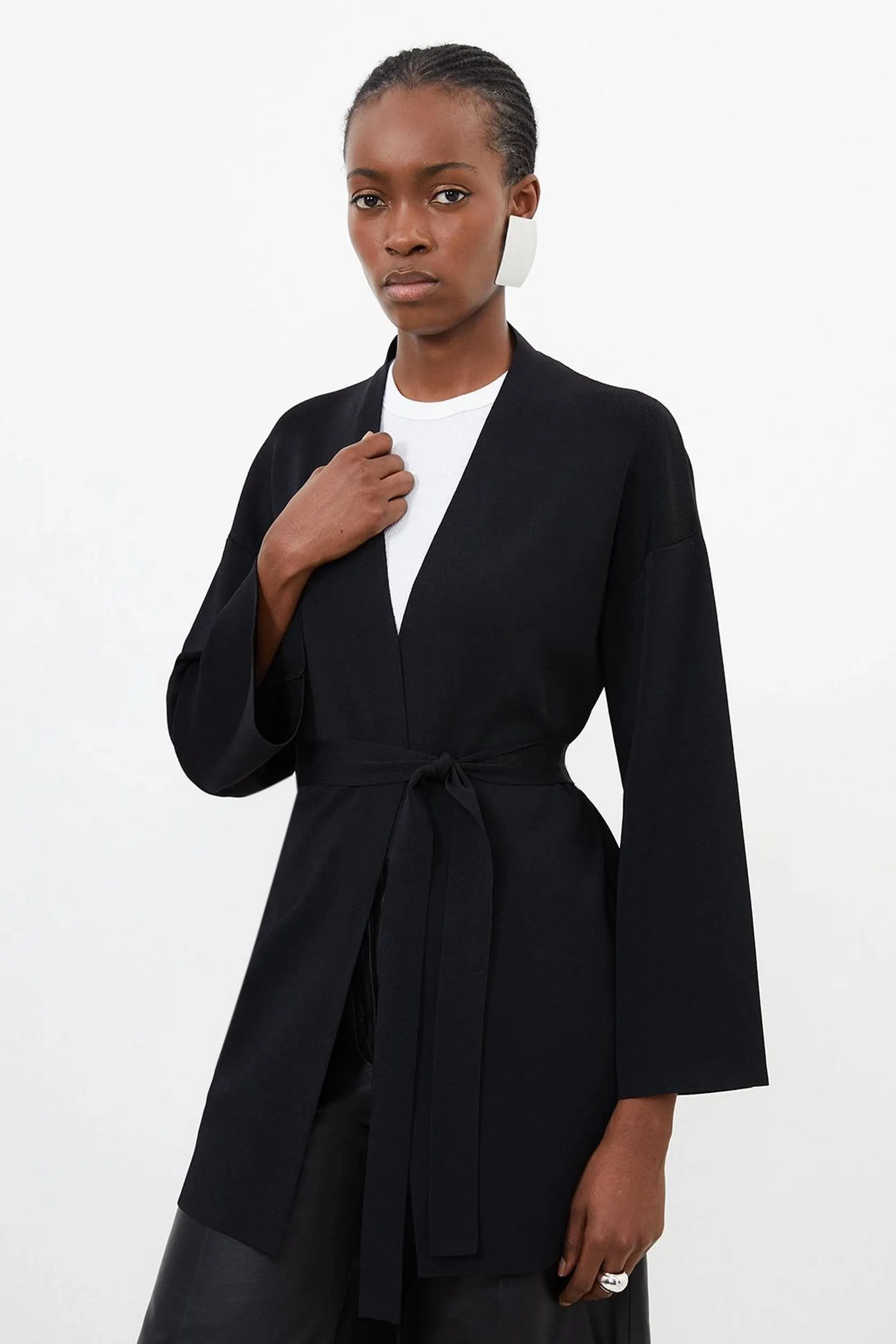 Belted Premium Drape Knit Edge To Edge Cardigan