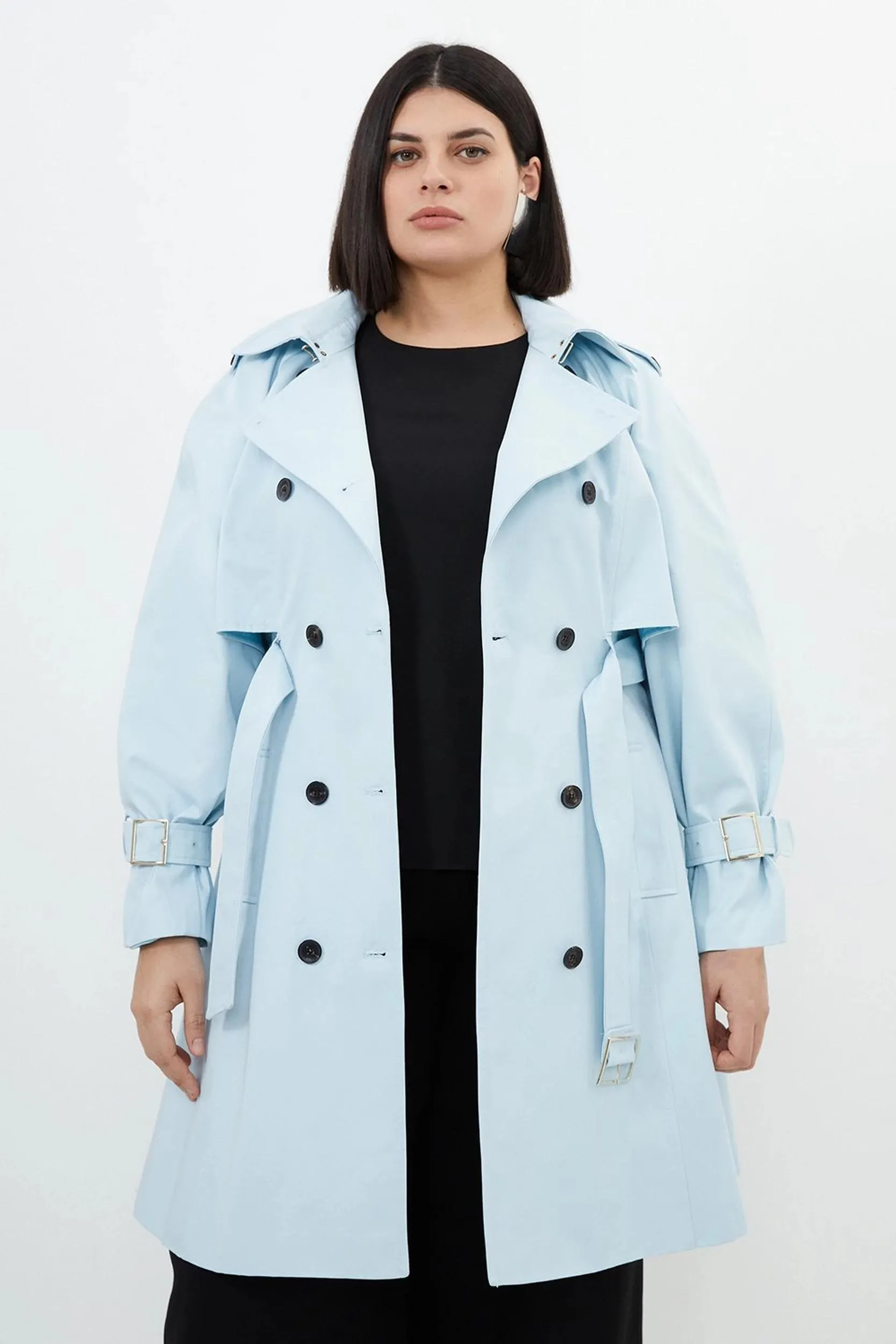 Plus Size Tailored Full Skirt Midi Trench Coat