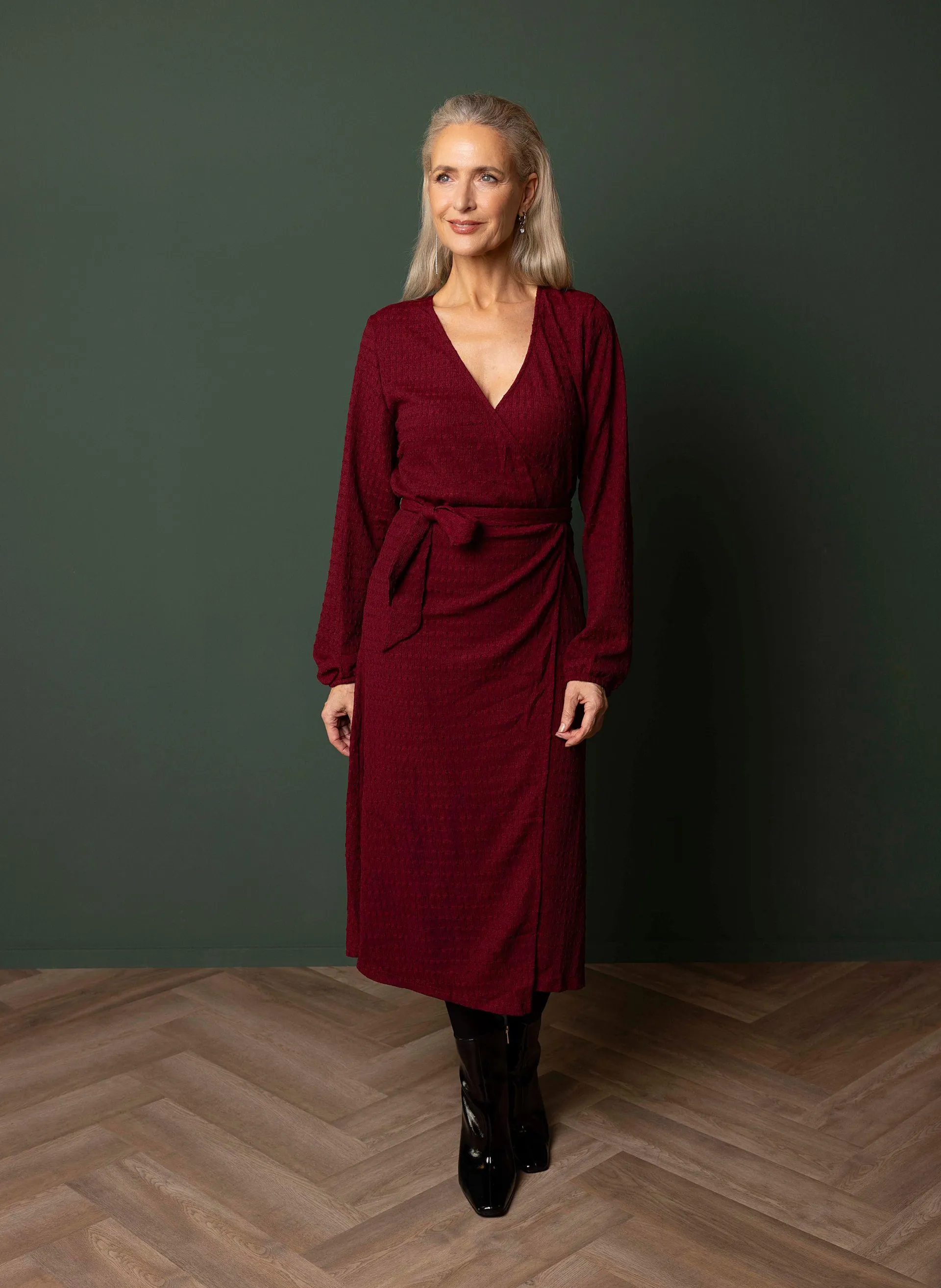 Bordeaux overslag jurk