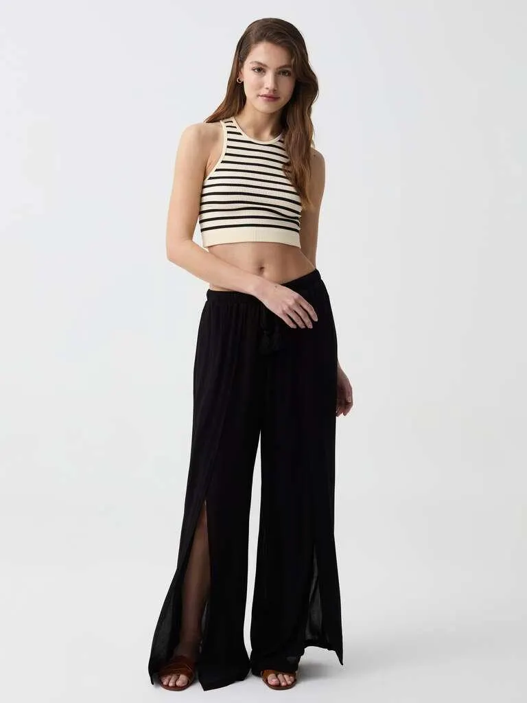 Black Wide-leg palazzo trousers with slits