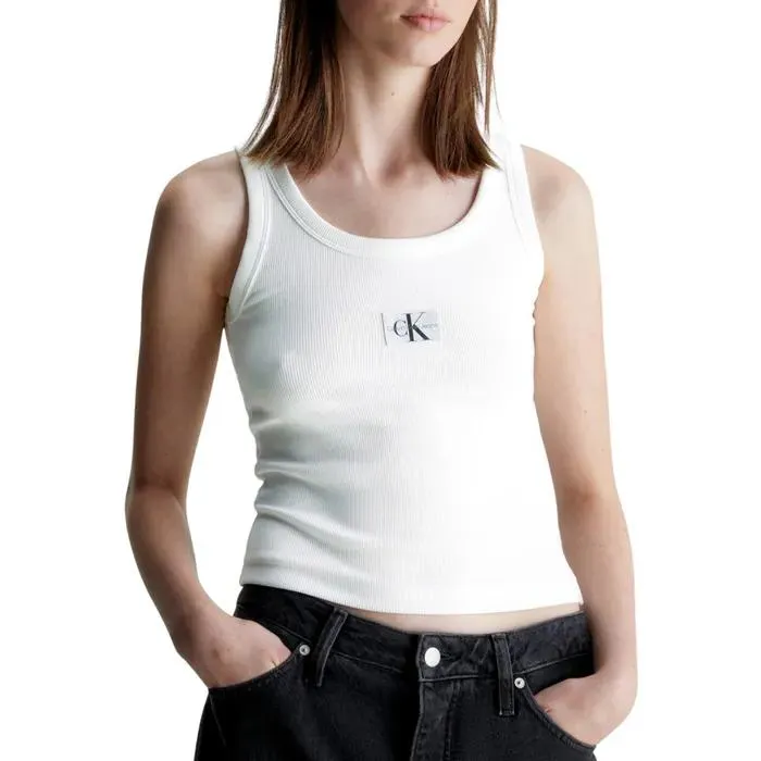 Woven Label Rib Tanktop Dames