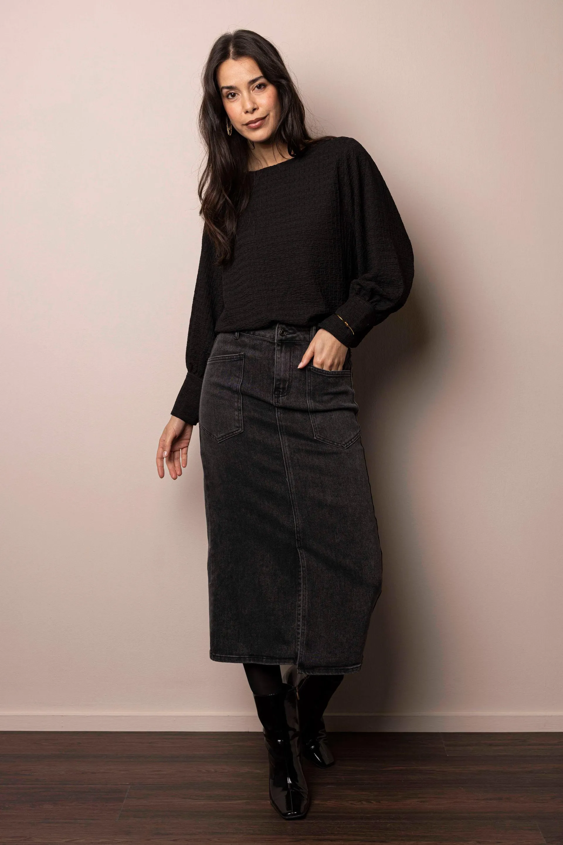 Zwarte top met structuur