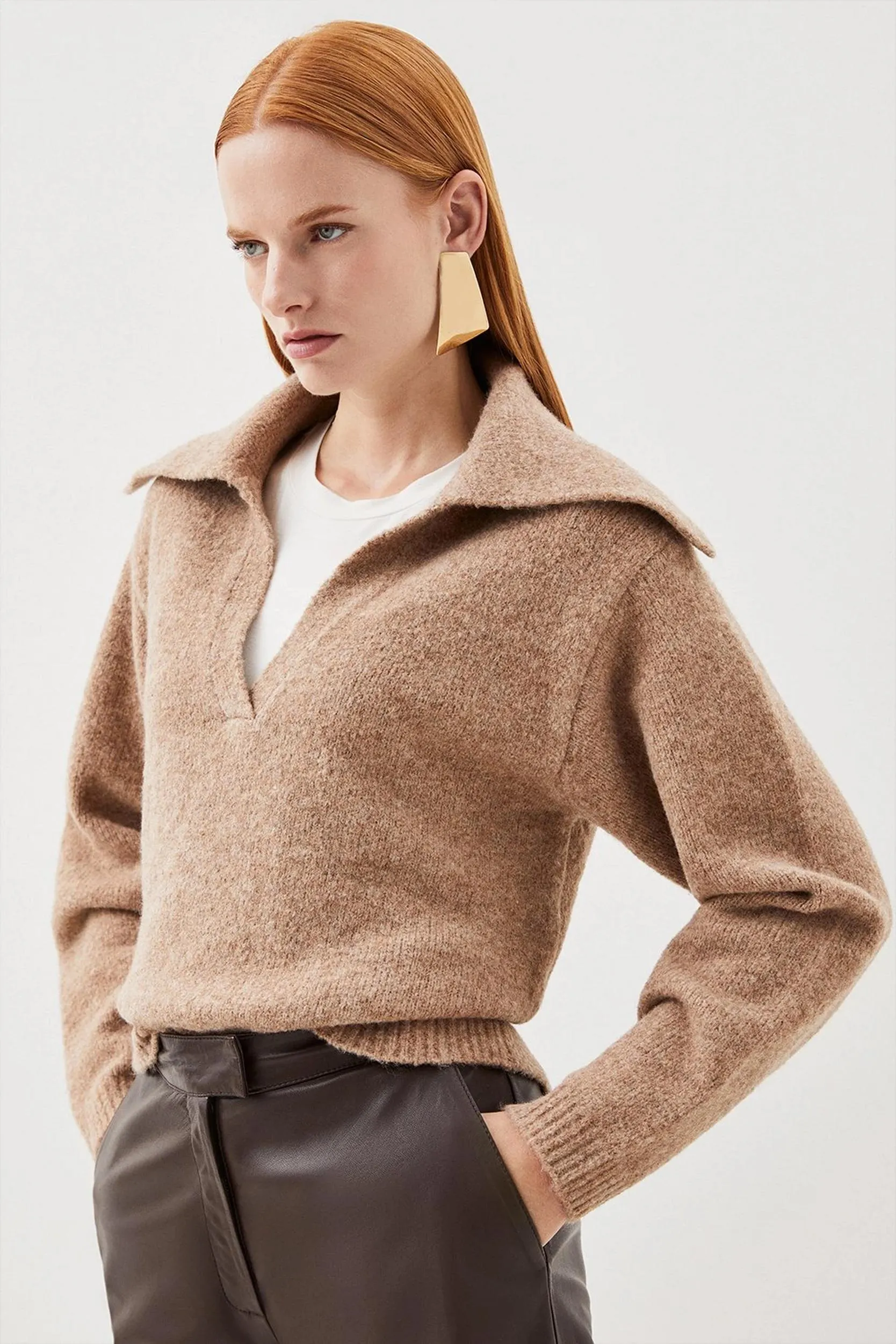 Wool Blend Relaxed Collar Knit Jumper