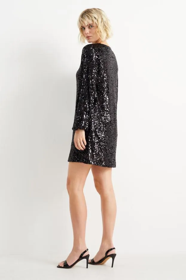 V-neck A-line sequin dress