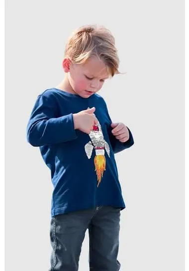 KIDSWORLD Shirt met lange mouwen Raket van omkeerbare pailletten lange mouwen, basic pasvorm, van jersey stof, van katoen