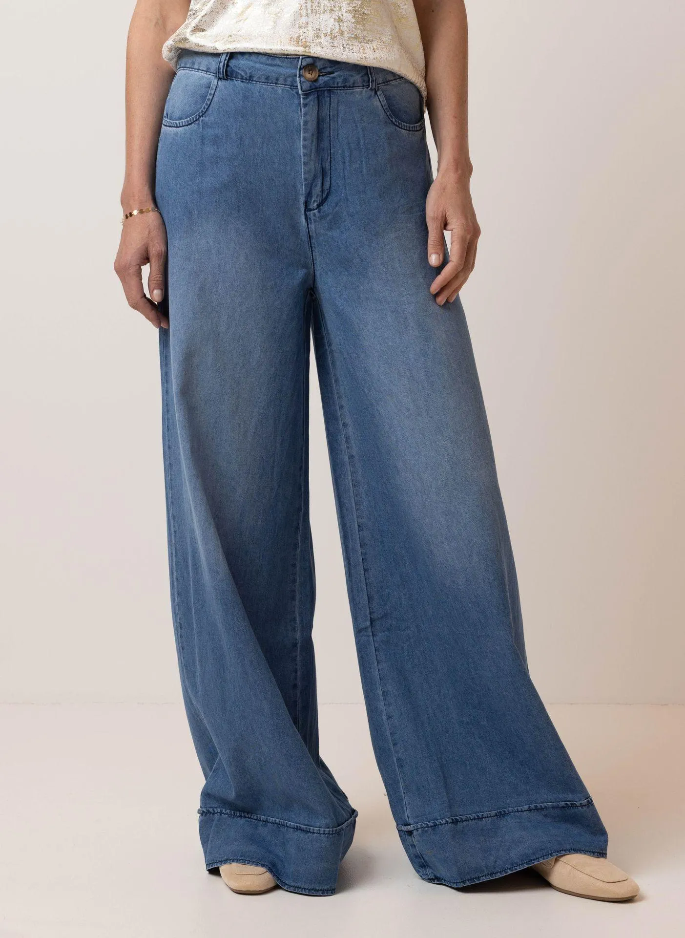 Donkerblauwe wijde broek