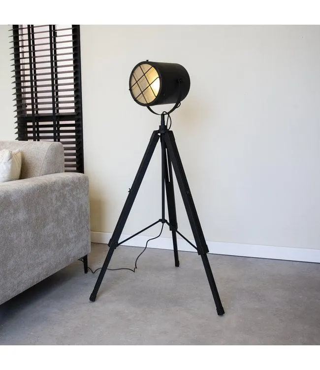 Industriële vloerlamp Pesaro driepoot zwart