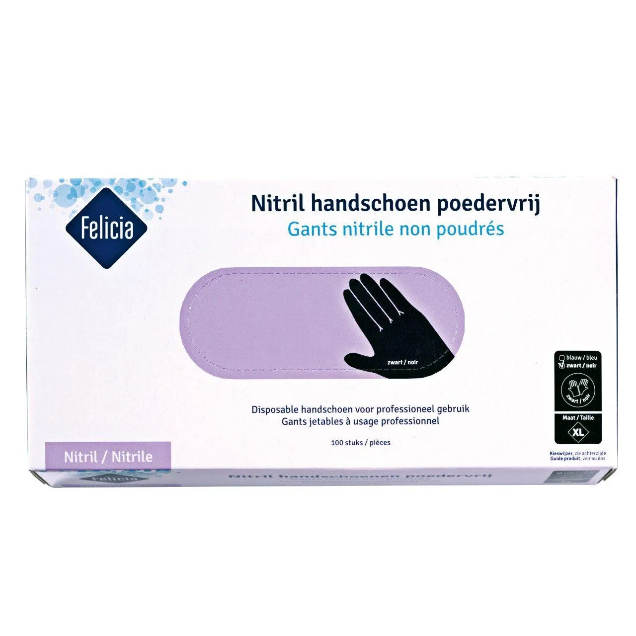 Onderzoekshandschoenen nitril zwart, ongepoederd, getextureerd, maat XL