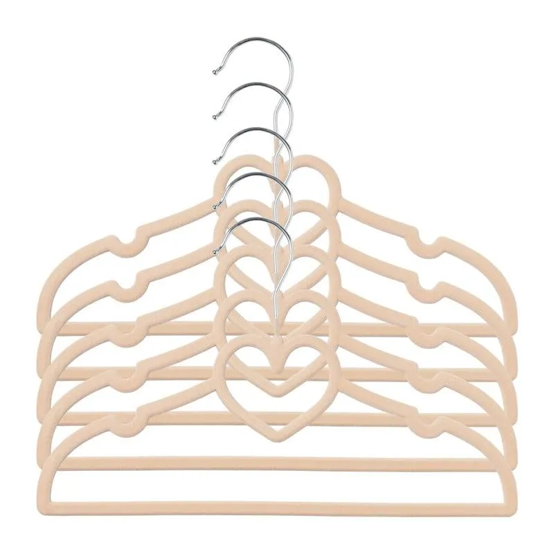 Kinder kledinghanger hart - vilt - beige - set van 5