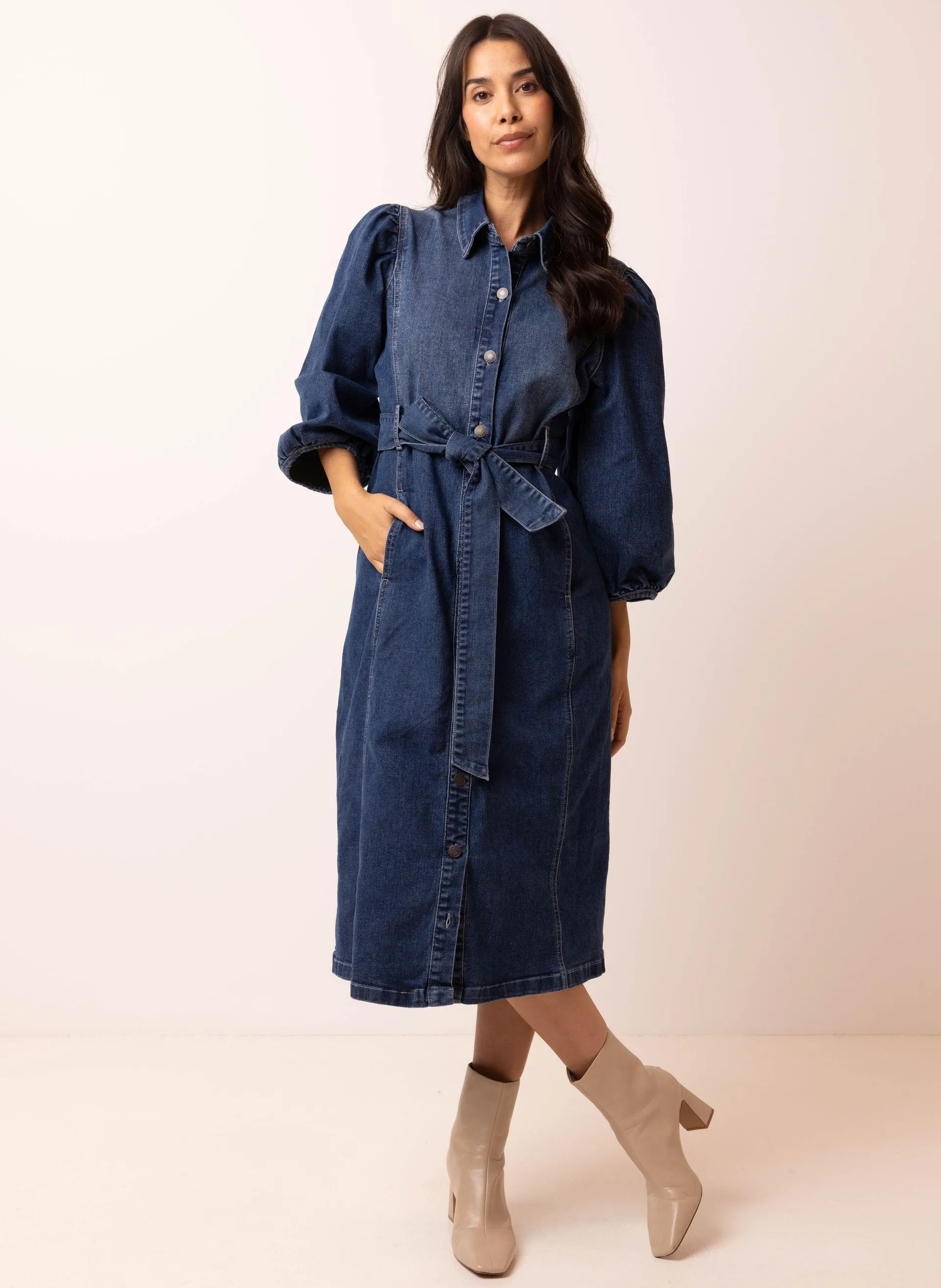 Maxi denim jurk middenblauw