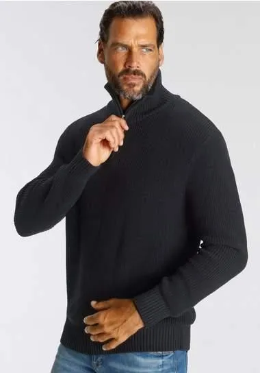 H.I.S Schipperstrui met logo-ritssluiting