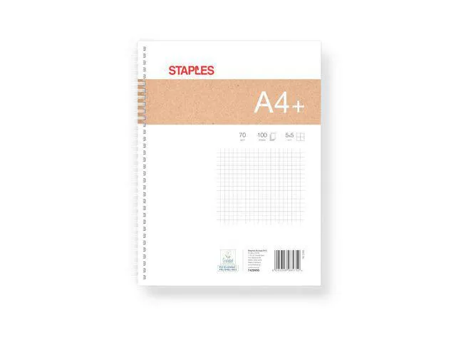 Staples Spiraalblok A4+, Geruit 5 mm