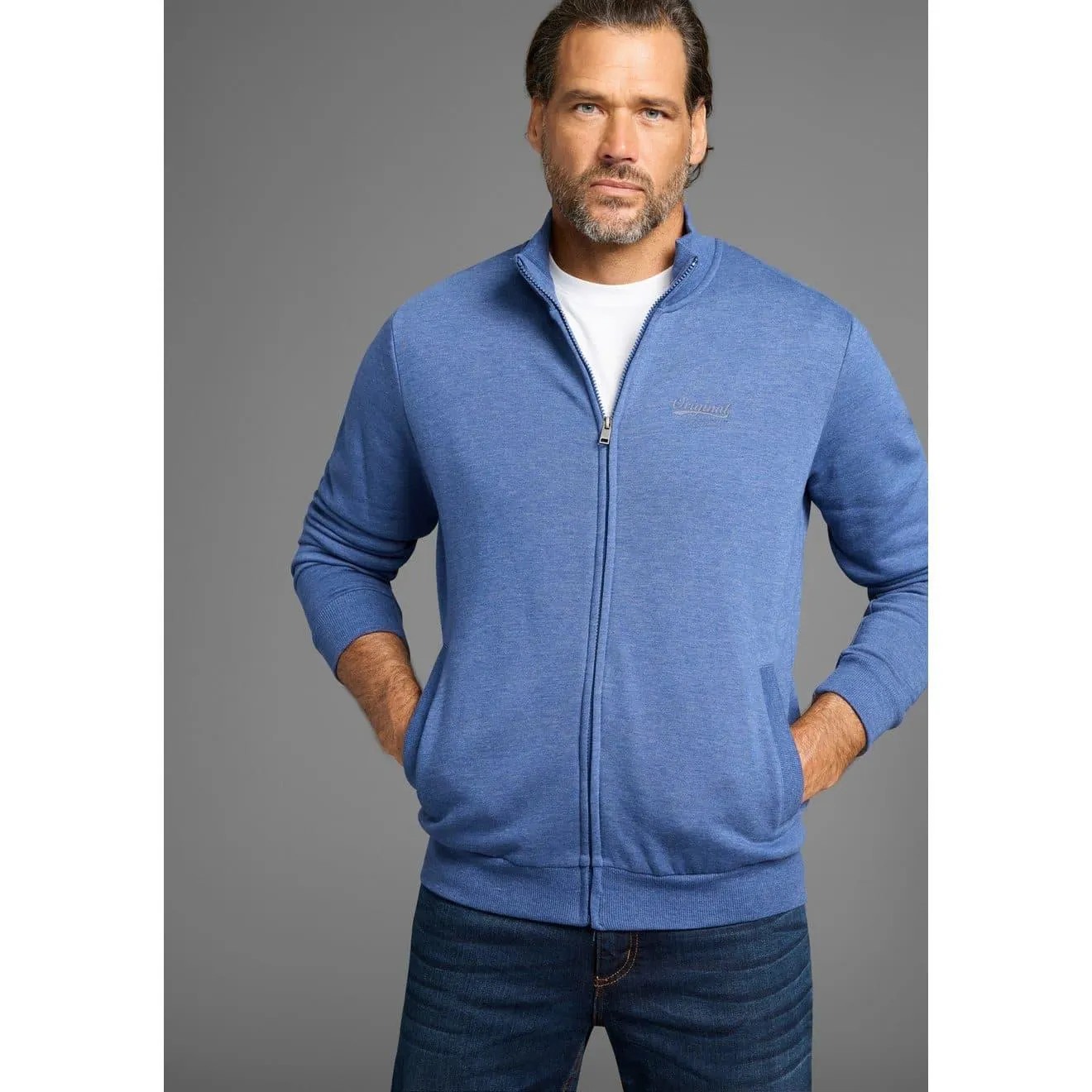 Man's World Sweatvest Opstaande kraag en subtiele logo-opdruk