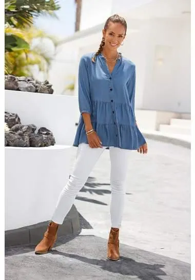 Lascana Jeansblouse met ruches
