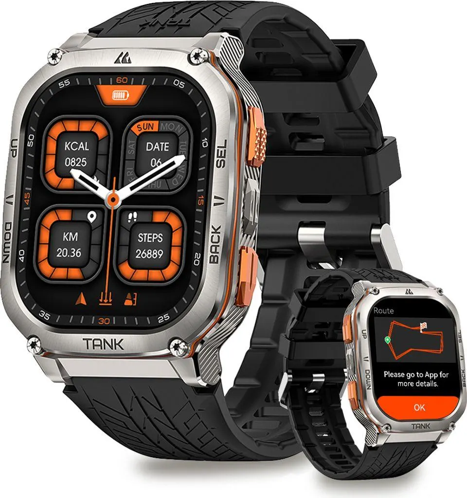 KOSPET TANK M3 Ultra GPS Smartwatch Herren mit Telefonfunktion, 60+Tage Akkulaufzeit, 1,96 AMOLED Display 5ATM Wasserdicht uhr Weihnachtsgeschenk