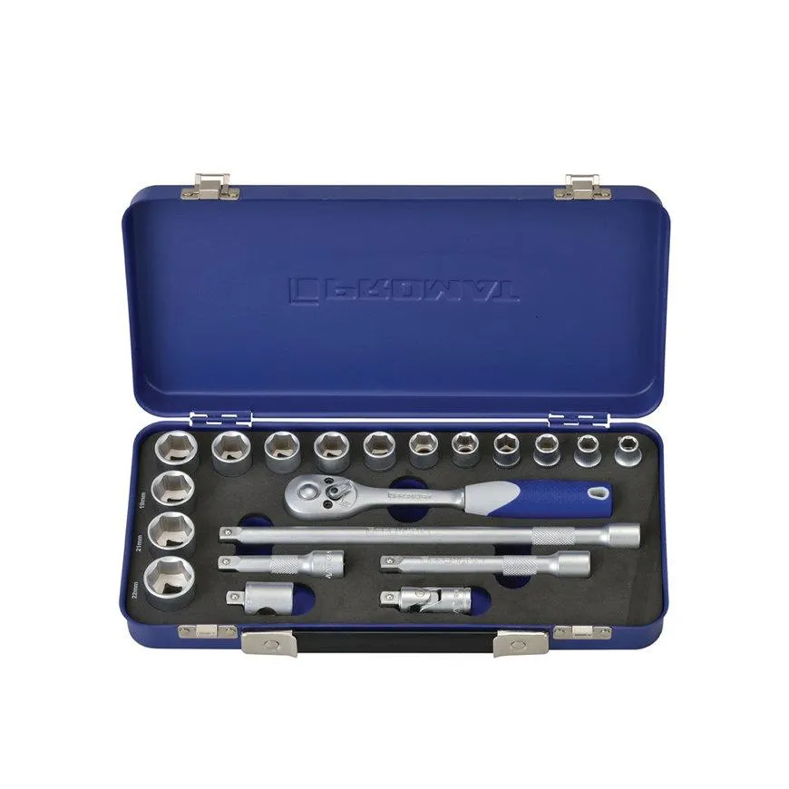 Promat ratelsleutelset, 20-delig, cassette, aansluiting 3/8", 30 tanden, sleutelmaat SW 8 - 22 mm