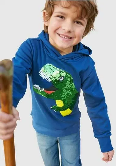 KIDSWORLD Hoodie Met leuke dino van omkeerbare pailletten Lange mouwen, basic pasvorm, bedrukt, van katoen