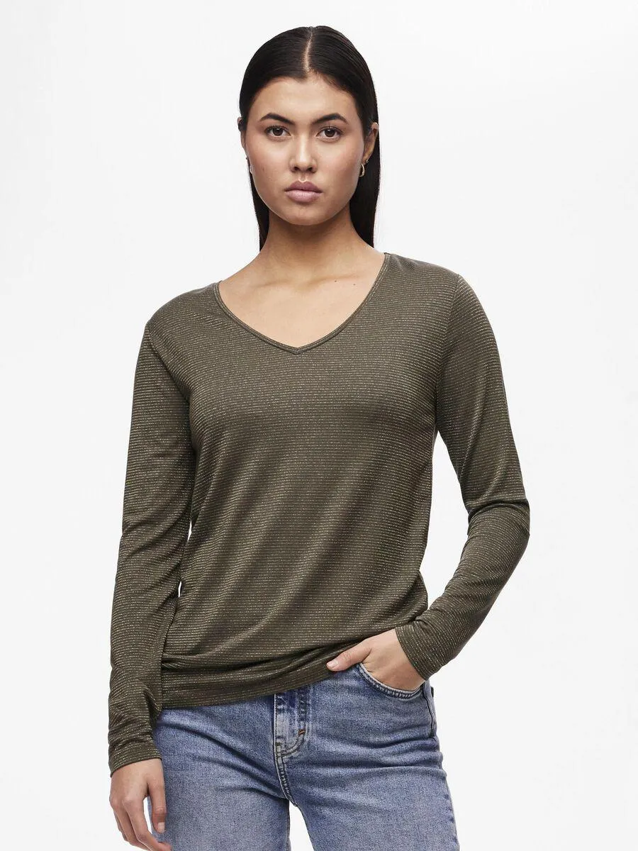 PCBILLO GLITTER GESTREEPT TOP MET LANGE MOUWEN