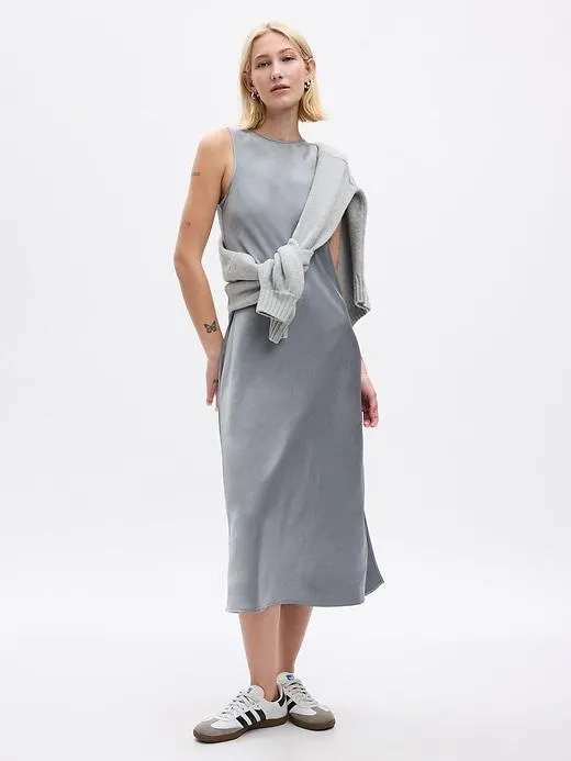 Satin High-Neck Midi Dress