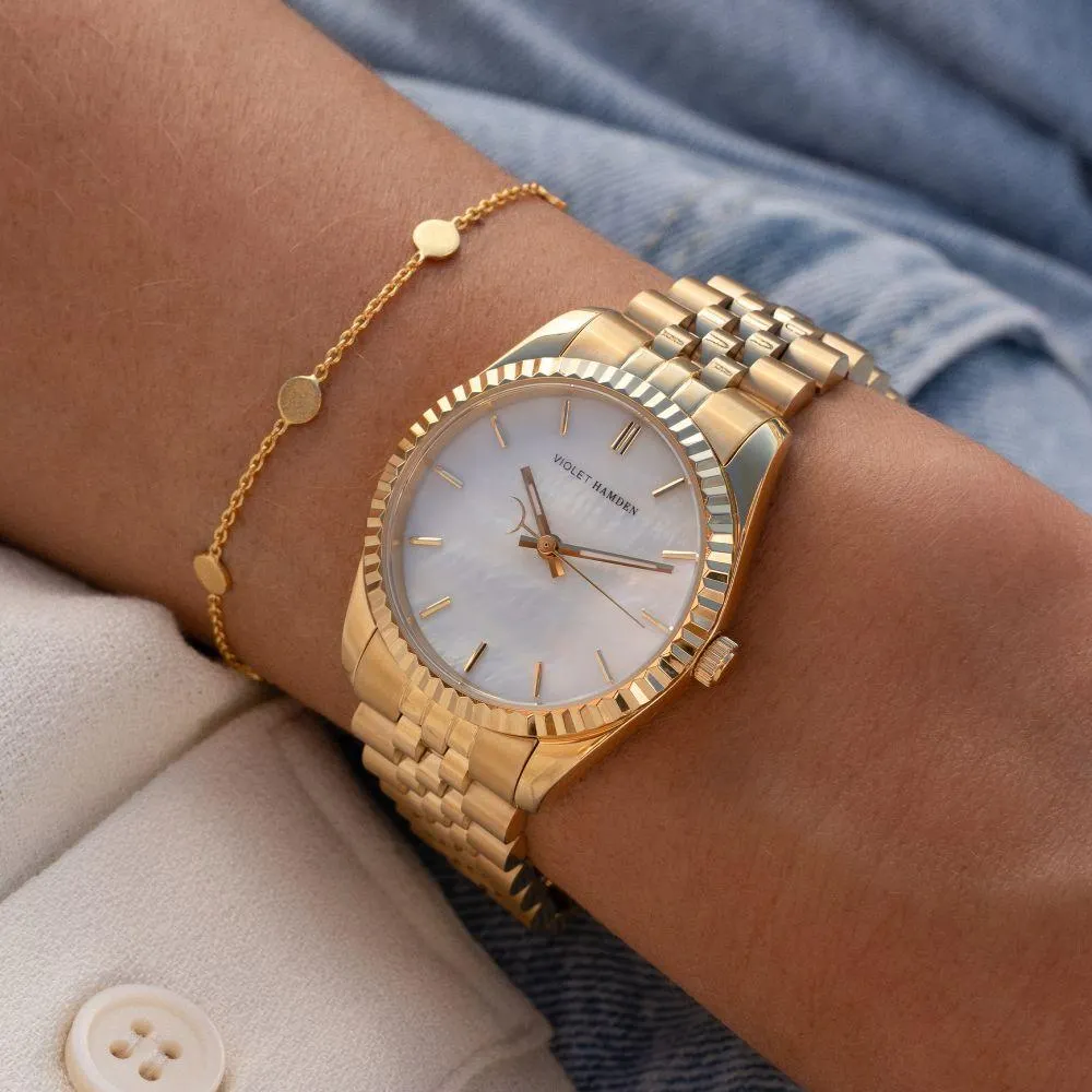 Sunrise Rond Dames Horloge Goudkleurig en Parelmoer VH08012