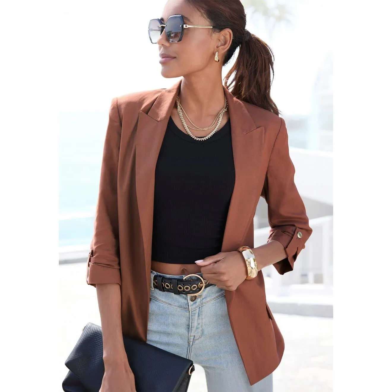 Lascana Lange blazer met aangerimpelde mouwen